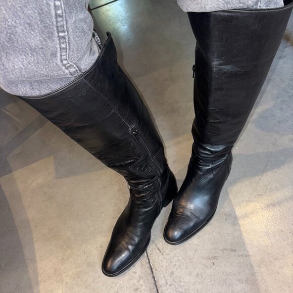 Vintage Davos Gomma Genuine Black Italian Leather Riding Boots Sz 39 - Picture 1 of 8